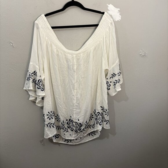 Torrid Gauze Embroidered Off Shoulder Blouse Top Women 3X White/ Blue - Picture 7 of 12